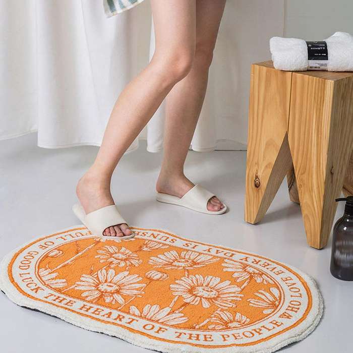 Oval Bathroom Mat Plants Carpet Bath Tub Side Anti Slip Entrance Floor Pad Nordic Welcome Doormat Ho