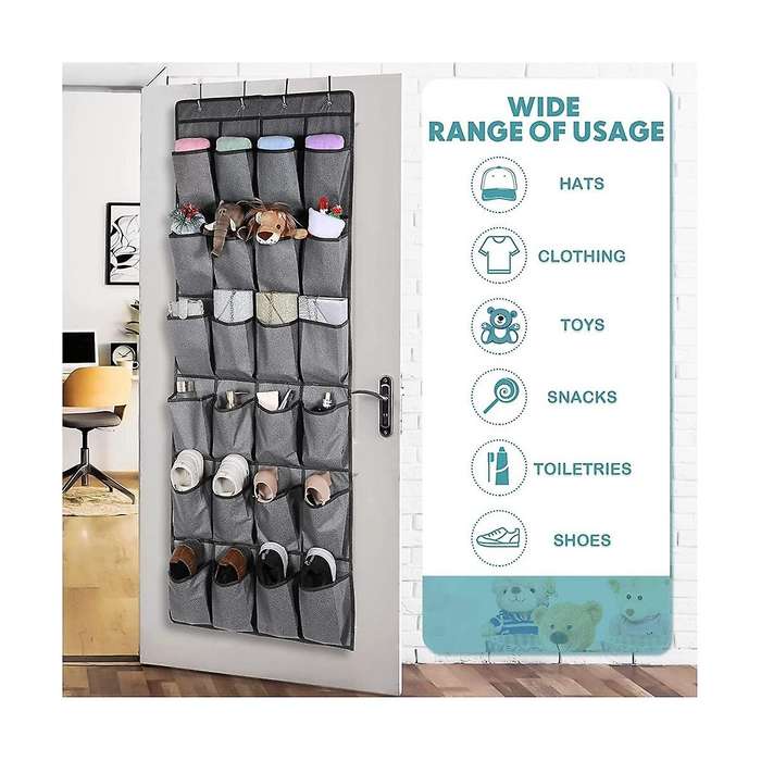Over The Door Rack with 24 Fabric Pockets for Hanging Closet Holder Storage Men Women -