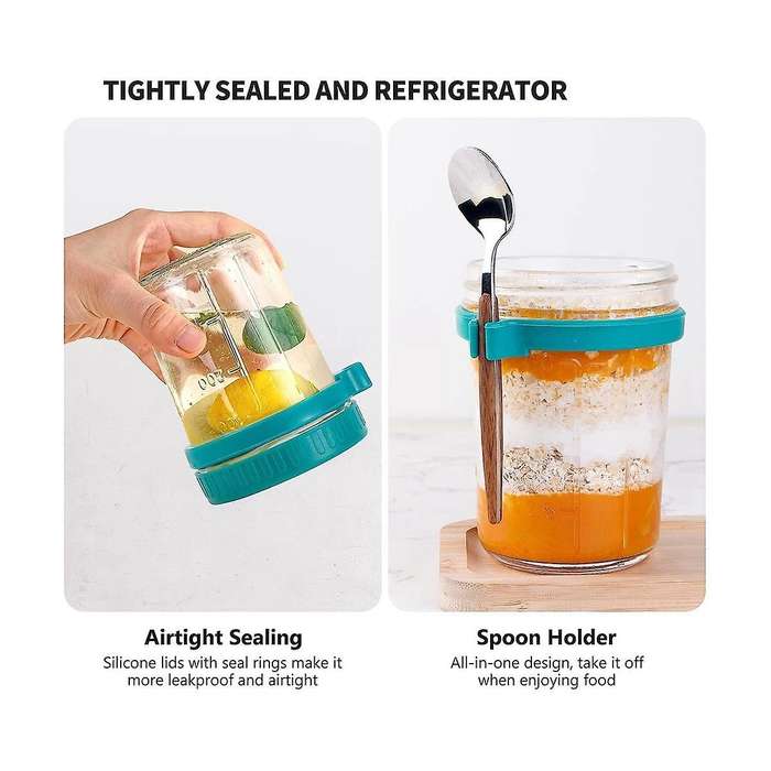 Overnight Oats Container with Lids and Spoon, 4 Pack Jars for Overnight Oats, Overnight Oats Jars