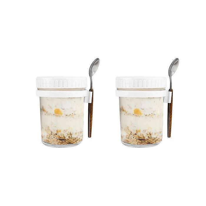 Overnight Oats Jars, with Lid and Spoon,10 , Milk, Vegetable and Fruit Salad Storage Container Whit