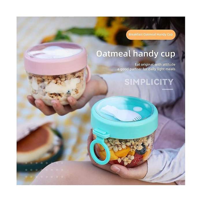 Overnight Oats Container Jars with Lid and Spoon, 20oz Airtight Oatmeal Container Plastic Storage F