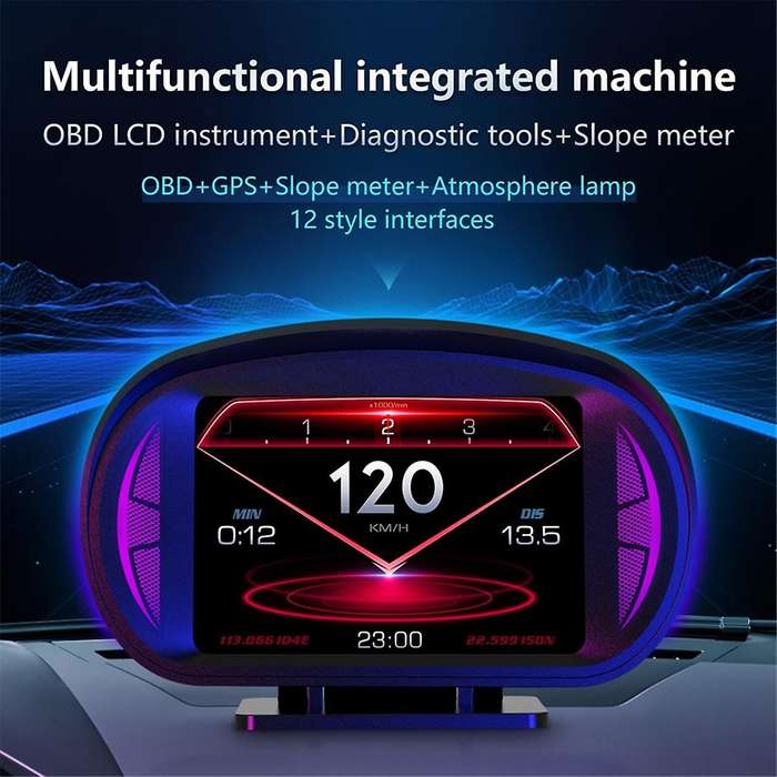 P2 Car Hud Head-up Display Obd Gps Vehicle Speed and Gradient Meter Water Temperature and Fuel Consu