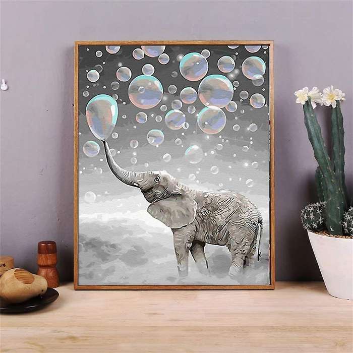 Paint By Numbers Art Oil Painting Happy Elephant Paradise Living Room Bedroom Home Decoration Wall