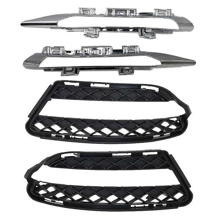Pair Fog Light Mesh Grills Cover & Molding Trim Chrome for - S-Class W221 2009-2013