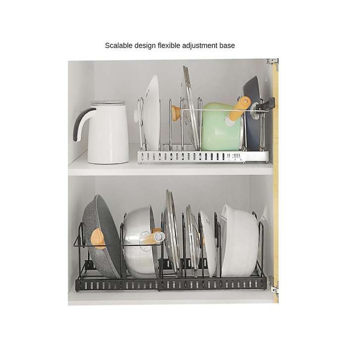 Pan Organiser Rack Pot Lid Organizers with Dividers Expandable Pot Pan Lid Rack Bakeware Storage Org