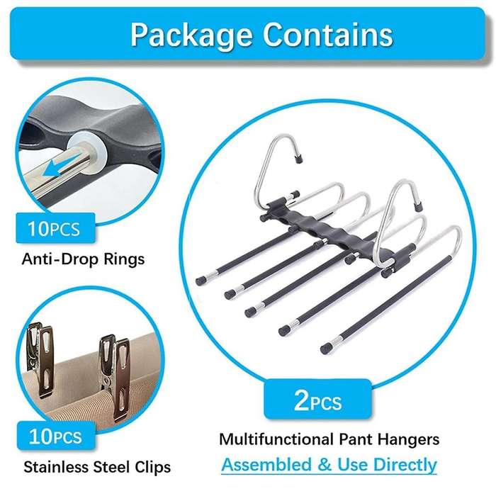 Pants Hangers Space Saving - 2 Pack for Closet Multiple Layers Multifunctional Uses