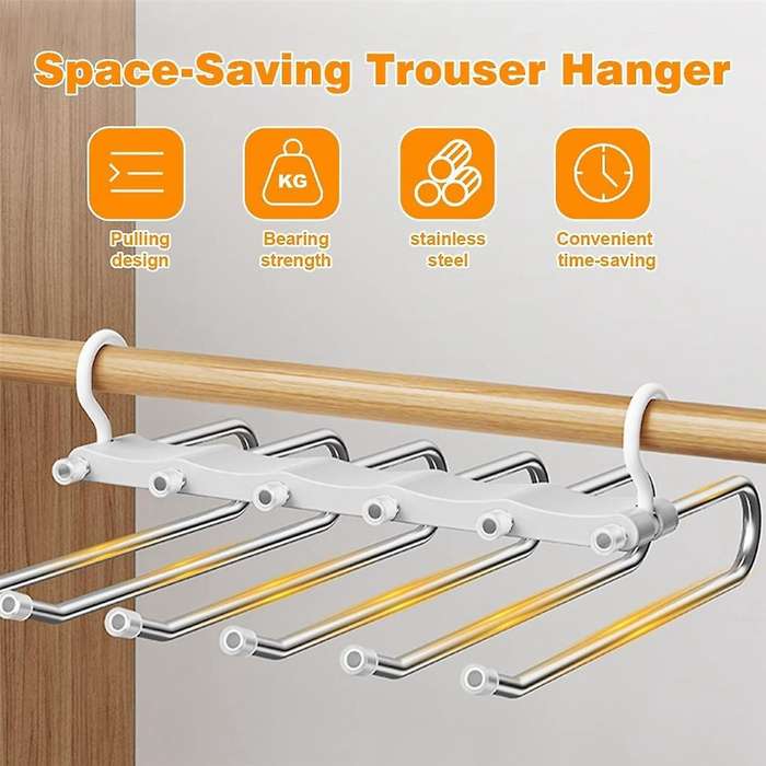 Pants Hangers Space Saving, 2 Pack Non Stainless Steel Multifunctional Rack Closet Organizer with Ho