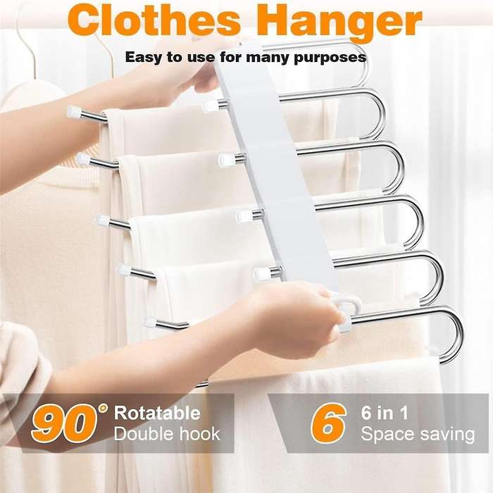 Pants Hangers Space Saving, 2 Pack Non Stainless Steel Multifunctional Rack Closet Organizer with Ho