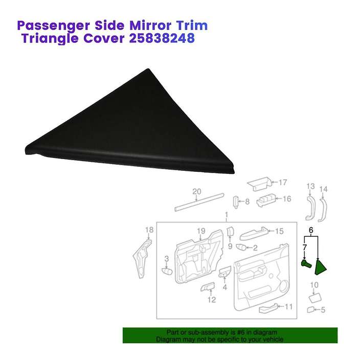Passenger Side Interior Mirror Trim Cover 25838248 for 2007-2014 Car Door Triangle Caps