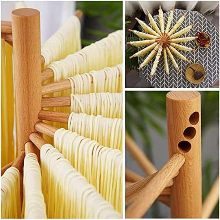 Pasta Drying Rack, Wood Pasta Dryer Rack, Collapsible Spaghetti Noodle Dryer, Pasta Hanger Rack with
