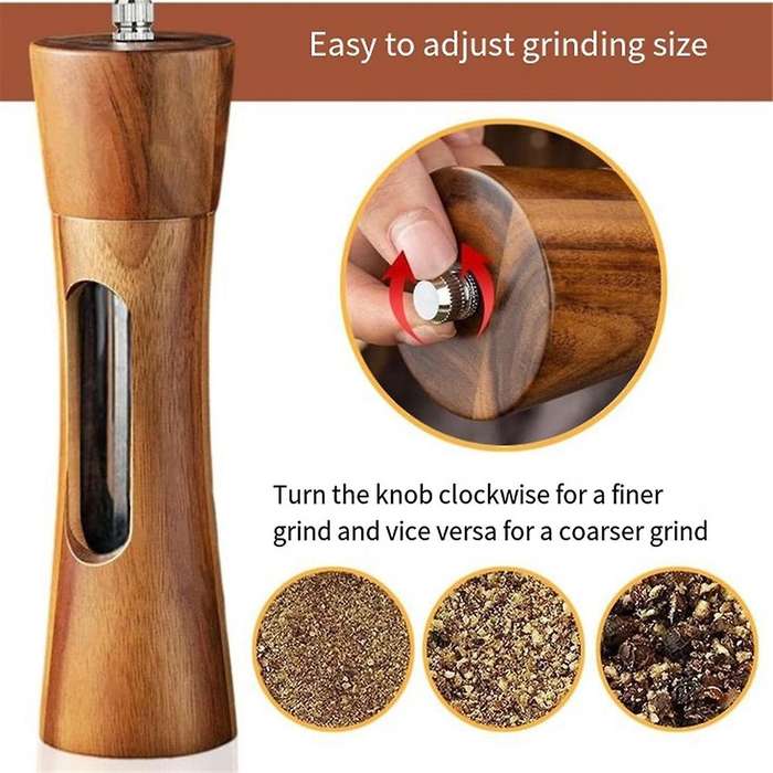 Pepper Mill Wood Salt and Pepper Mill Manual Salt Mill Spice Mill with Adjustable Ceramic Grinder f