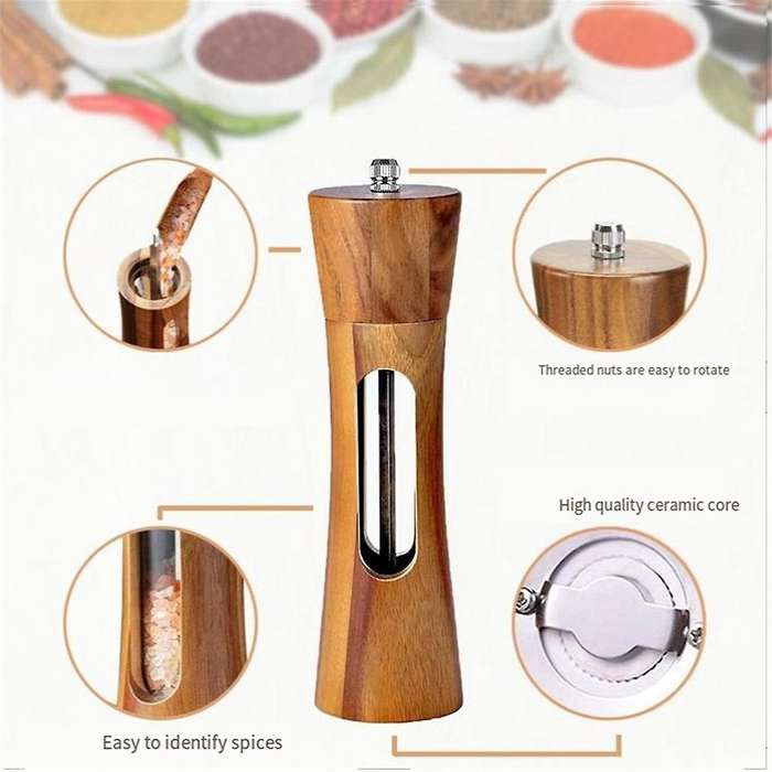 Pepper Mill Wood Salt and Pepper Mill Manual Salt Mill Spice Mill with Adjustable Ceramic Grinder f
