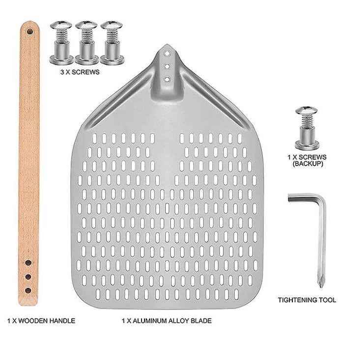 Perforated Pizza Peel, Anodized Aluminum Pizza Peels, Rectangular Pizza Turning Spatula with Detacha