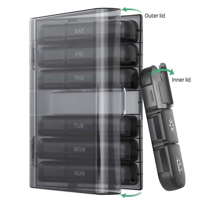 Pill Box 7 Organizer 21 Grids One Day with Compartments for Vitamins Medicine Fish Oils