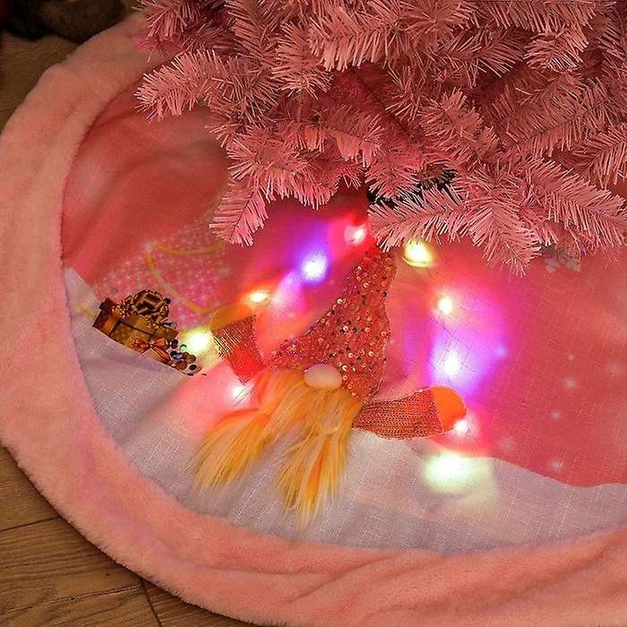 Pink Christmas Tree Skirt with LED Light Faceless Doll Carpet Christmas Tree Decor Floor Mat Christm