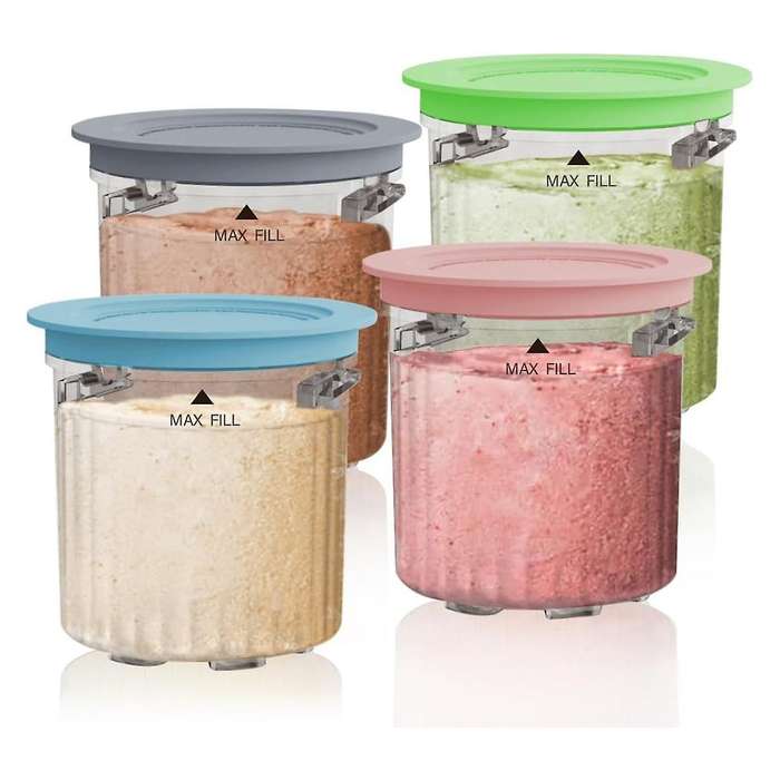 Pint Containers and Lids Replacement Compatible for Ninja Creami Breeze Nc100/nc200 Series Ice Cream