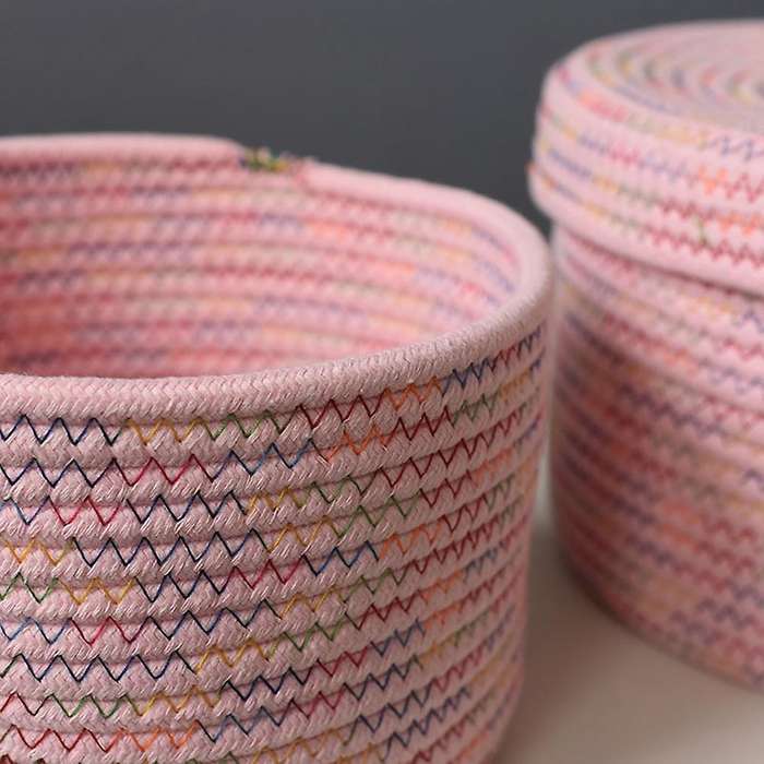 Pink Storage Basket with Lid, Cotton Rope Storage Baskets, Decorative Baskets for Shelves and Coffee
