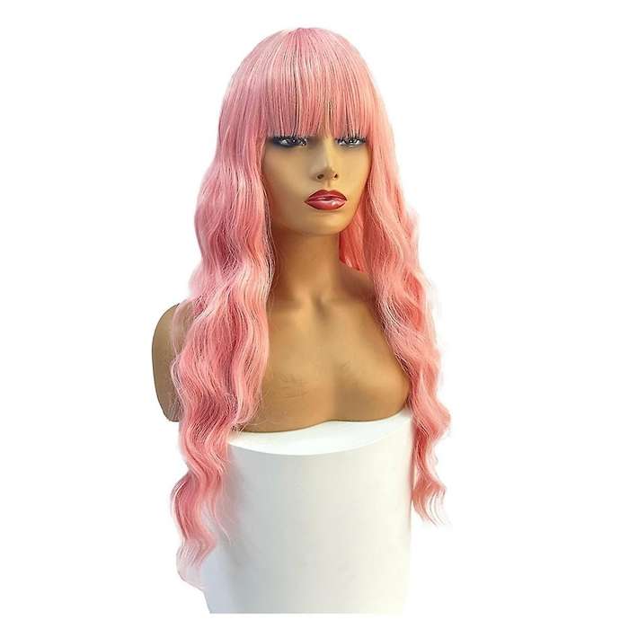 Pink Wigs Curly Wigs for Anime Cosplay Women Long Wigs with Bangs Pink for Party Wigs Halloween Part