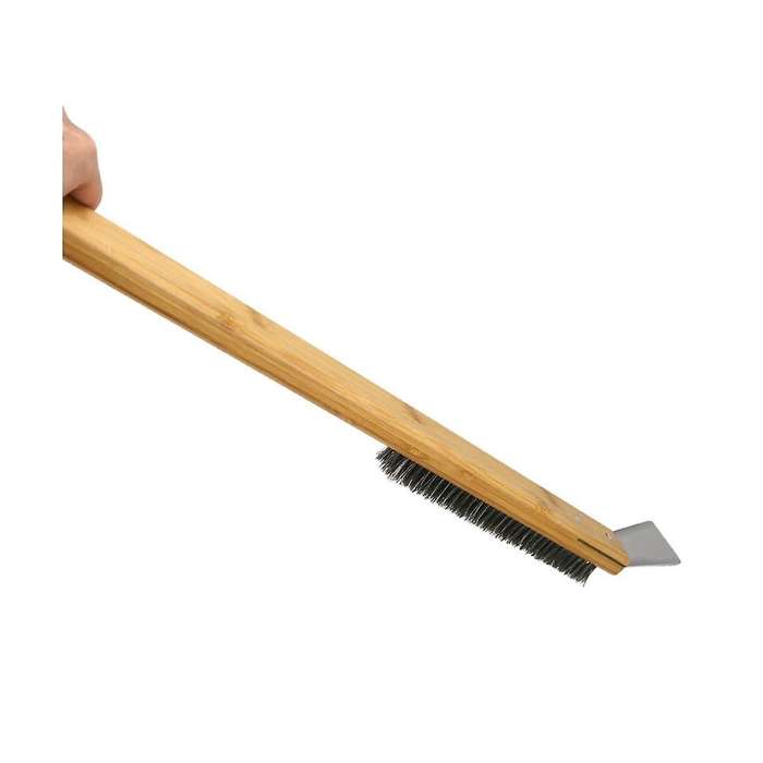 Pizza Brush Scraper Wood Handle Stainless Steel Bristles Portable Grill Cleaning Brush for Outdoor O