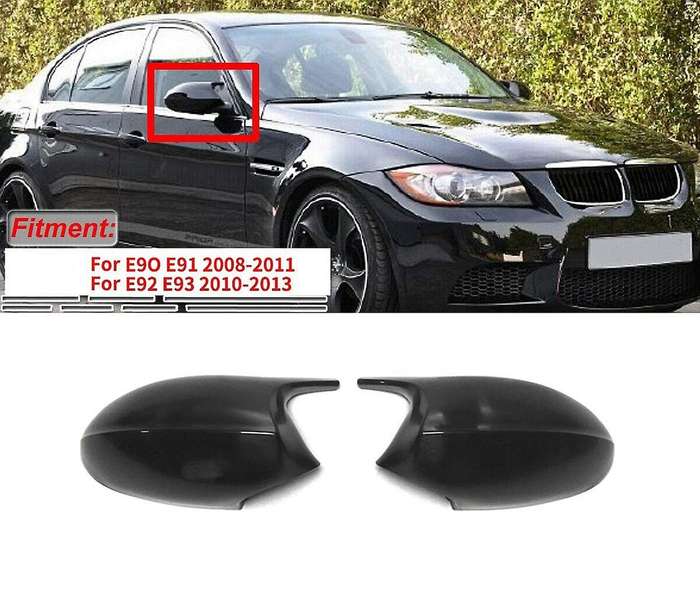 Plain Black M3 Style Rear View Mirror Cap Cover Replacement for 3 Series E90 E91 E92 E93 Facelifted