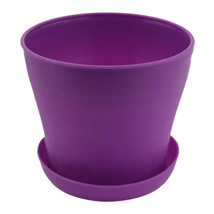 Plastic Plant Flower Pot Planter with Saucer Tray Round Gloss Home Garden Decor, Purple Upper -, 14c