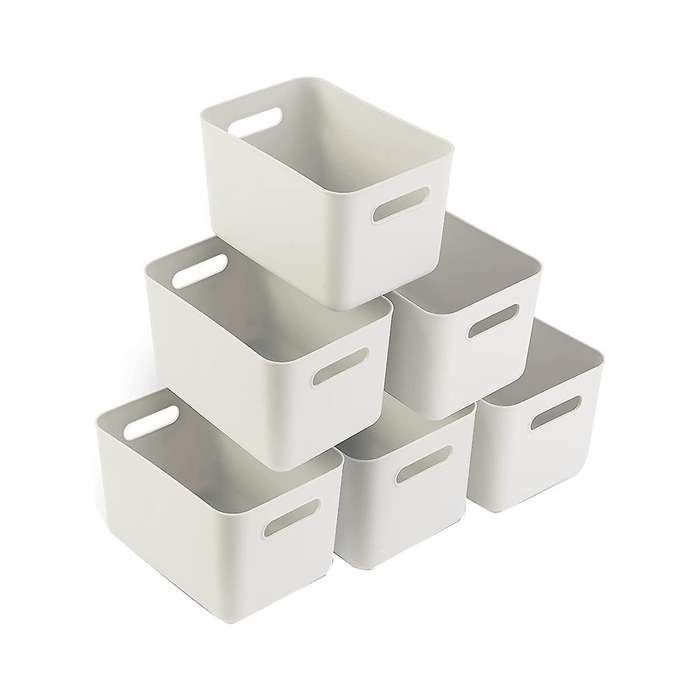 Plastic Storage Boxes - 6 Plastic Baskets for Bathroom Storage, and Office Storage (6 Pack)