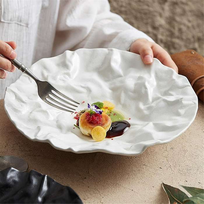 Pleated Flat Plate Ceramic Cooking Plate Steak Plate Western Salad Ceramic Plate 11 Inches