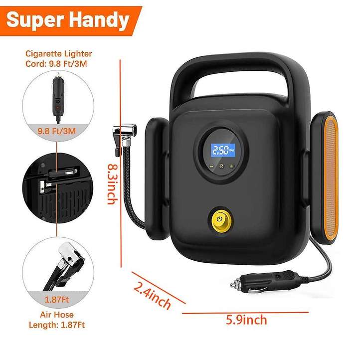 Portable 150PSI Car Tire Inflator Digital Screen with LED Light DC12V Pump for Car with Auto/Shut Of