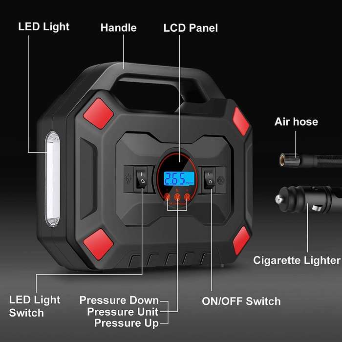 Portable Air Compressor Tire Inflator 12V Smart Digital Air Pump with LED Light for Car,Motorcycle,O