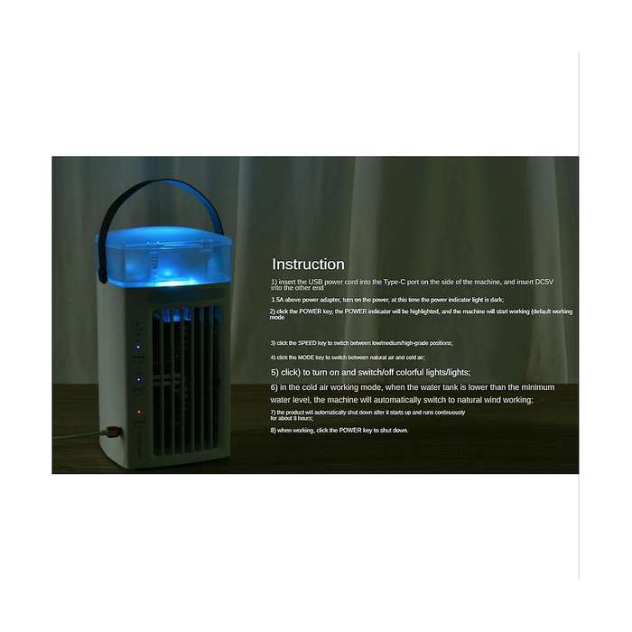 Portable Air Conditioner Fan 3 In 1 Desk Air Cooler and Humidifier with 3 Fan Speeds and 7 Colors L