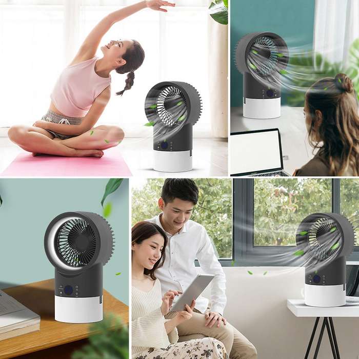 Portable Air Conditioner Cool Mist Humidifier Fan,4In1 Timing Night Light Quiet Small Table Fans for