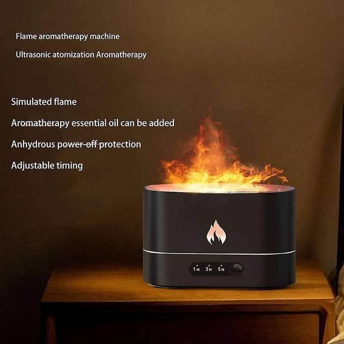 Portable Air Humidifier with Realistic Flame Mist Maker Aromatherapy Diffuser USB for Room SPA Offic