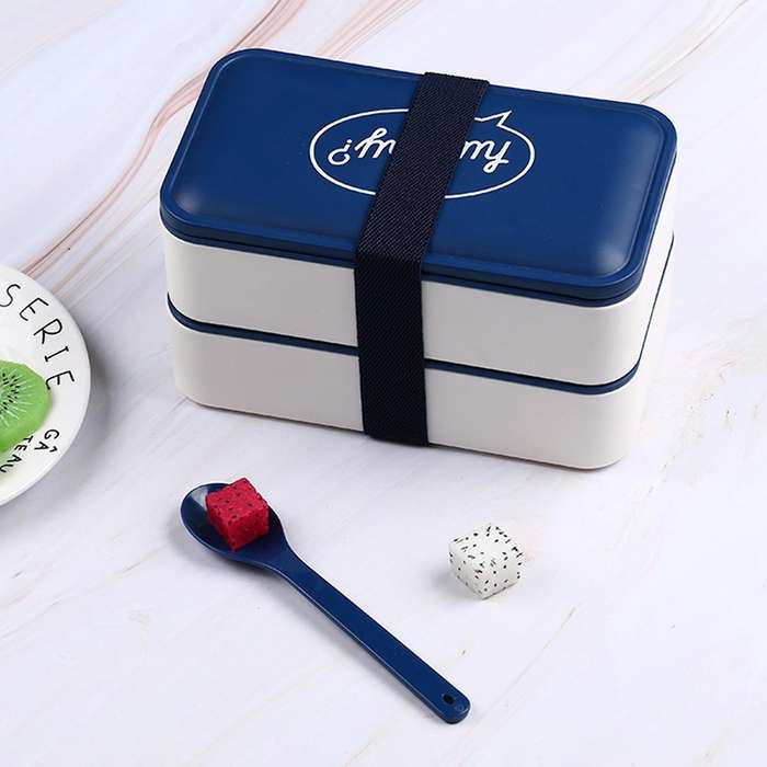 Portable Bento Box Microwave Dinnerware Food Storage Container Double-Layered Lunch Box -Keeping Bo