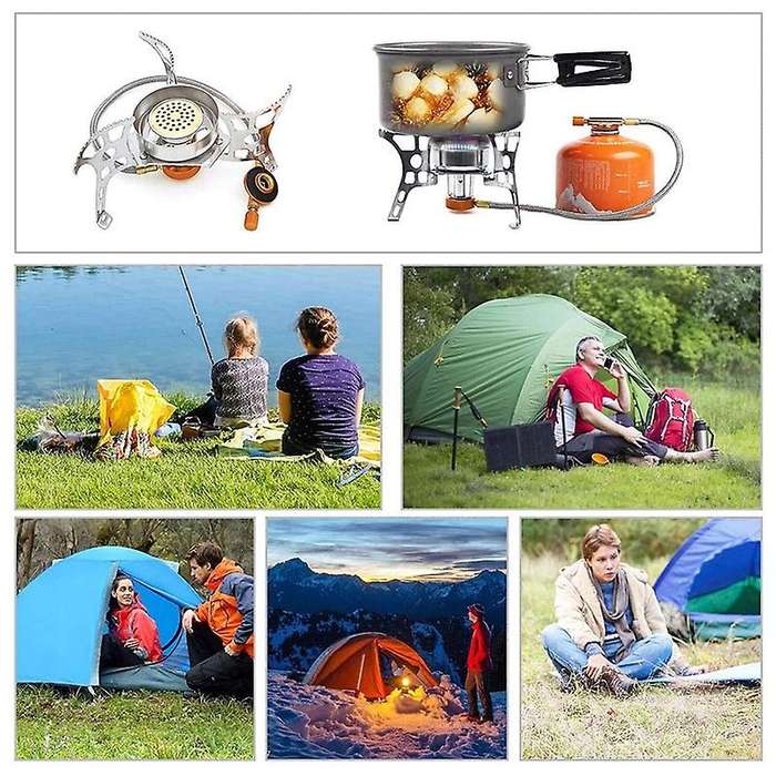 Portable Camping Stove Burner with Piezo Ignition, 2 Types Propane Stove Adapter, Folding Copper Cor