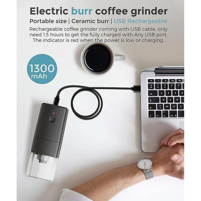 Portable Coffee Grinder -Small Electric Coffee Bean Grinder - Rechargeable Espresso Grinder with Mul