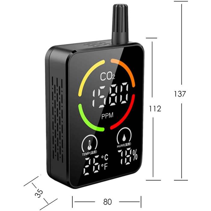 Portable CO2 Meter, Smart 3-In-1 Tool for Carbon Dioxide Detection, Thermometer for Monitoring Indoo