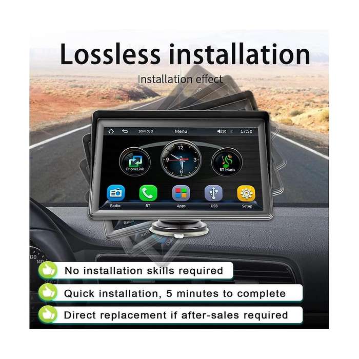 Portable Dash Mount Carplay Display 7in Touch Screen, Gps Navigatin,bluetooth Car Stereo Radio, Bac