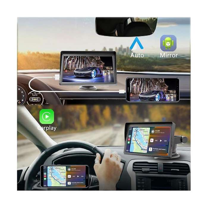 Portable Dash Mount Carplay Display 7in Touch Screen, Gps Navigatin,bluetooth Car Stereo Radio, Bac