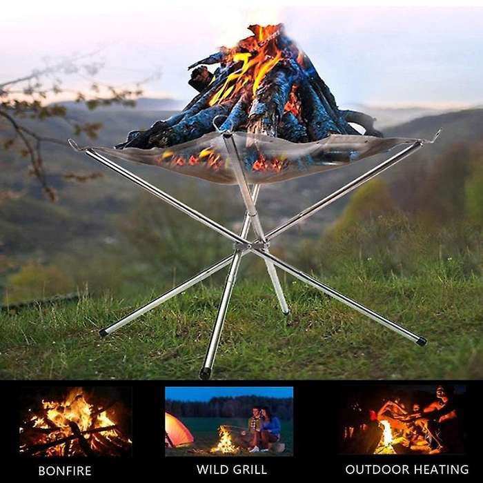 Portable Outdoor Bonfire Campfire Pit Camping Wood Stove Stand Frame Fire Rack Stainless Steel Folda