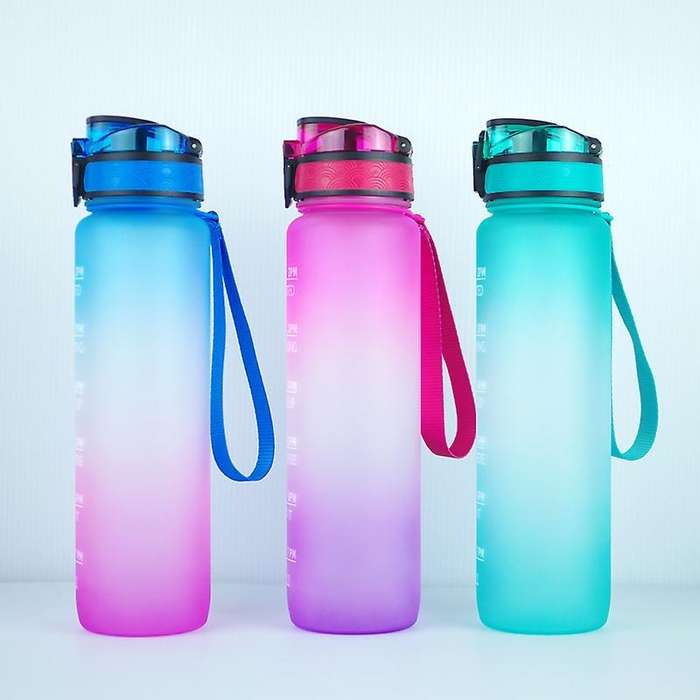 Portable Sports Water Bottle with Time Marker Straw Large Capacity Water Bottle for Fitness Running