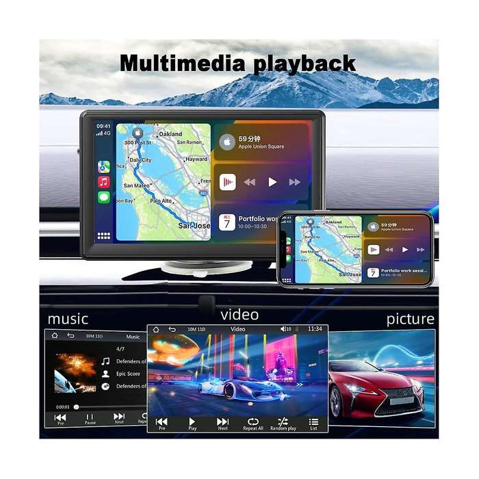 Portable Wireless Carplay Screen Dash Mount, 7 Inch Touch Screen Car Stereo Bluetooth, FM Car Radio,