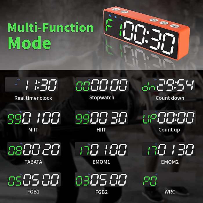 Portable Workout Timer,Gym Timer with Rechargeable and Built-in Magnetic Spine,LED Interval Timer fo