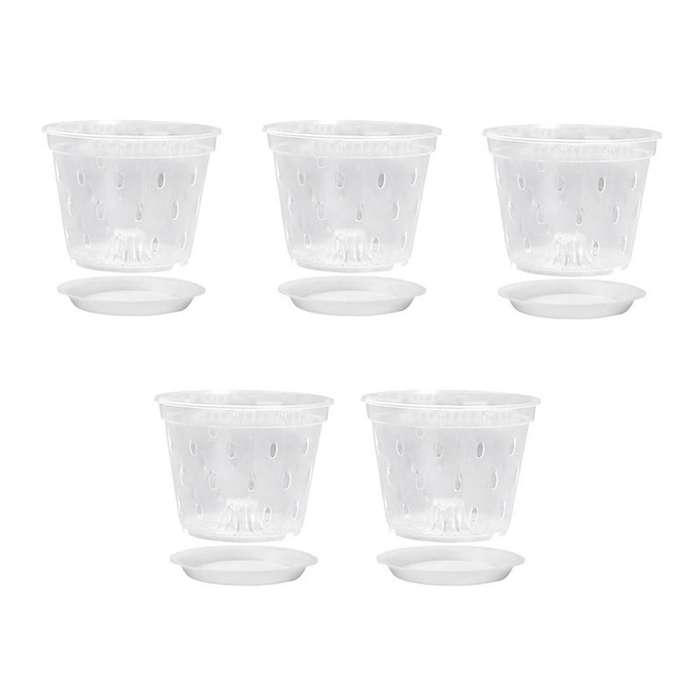 Pots- 7 Inch- 5 Pots and Saucers, Pots with Holes and Clear Plastic Pots for Repotting