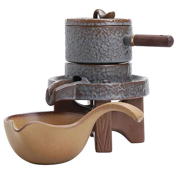 Pottery Lazy Stone Grinding Tea Set Rotating Water Teapot Anti Scalding Design Rotating Teapot for T