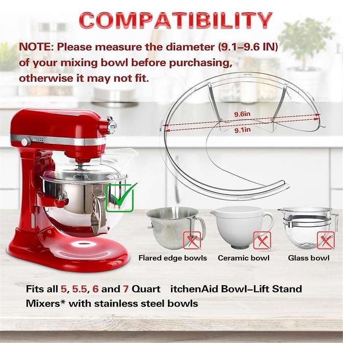 Pouring Shield for 5.5 Quart, 6, 7, 8 Qt Stainless Steel Bowl-Lift Stand Mixer Accessories Splash Gu