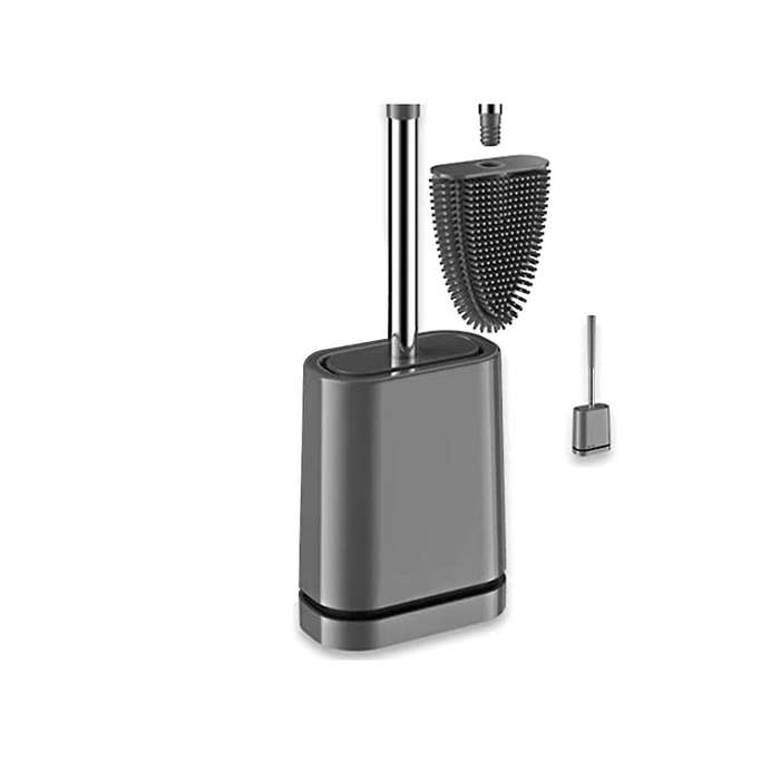 Premium Silicone Toilet Brush - Grey - Toilet Brush Holder with Wall Mounting & Turbo Drying