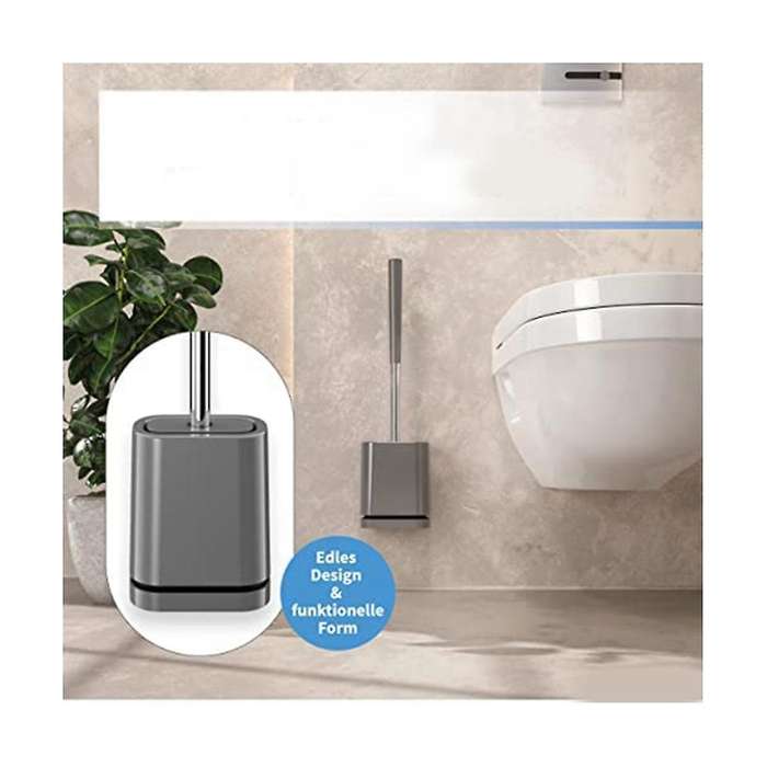 Premium Silicone Toilet Brush - Grey - Toilet Brush Holder with Wall Mounting & Turbo Drying