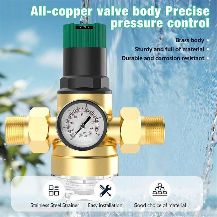Pressure Regulator Water 3/4 Inch, Water Pressure Regulator with Water Pressure Gauge and Mesh Filte
