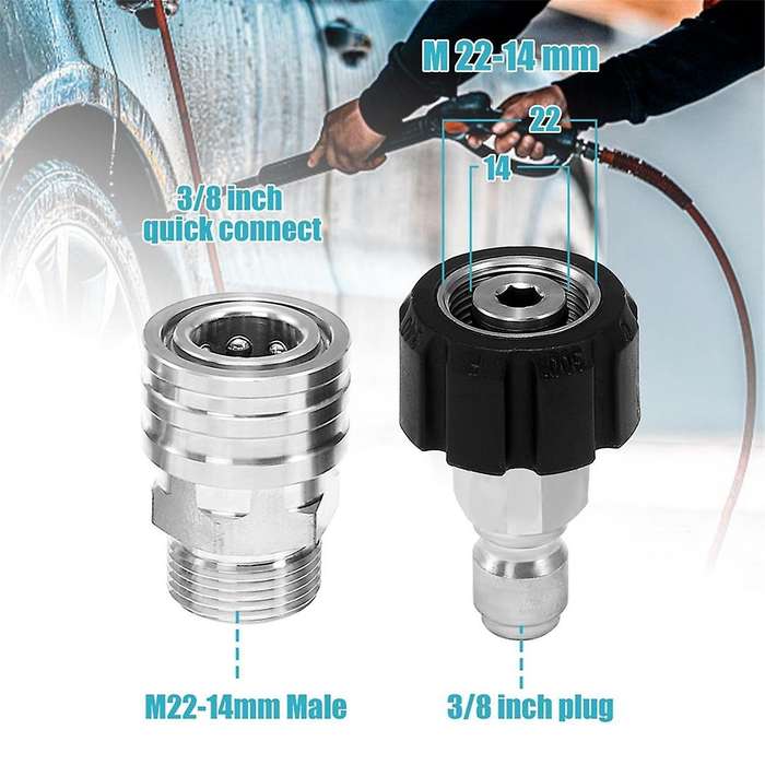 Pressure Washer Adapter Set,M22 to 3/8 Inch Quick Disconnect Kit, Male M22 Hose Adapter, Stainless S