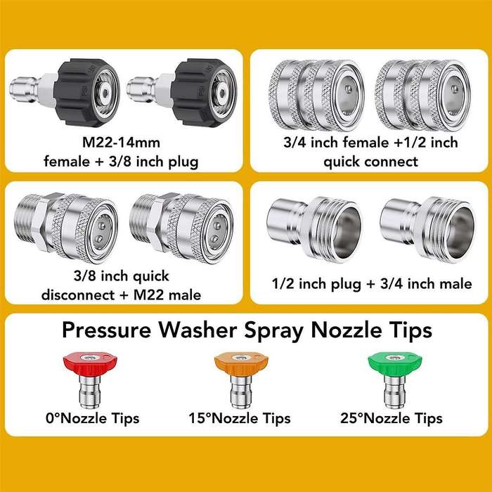 Pressure Washer Adapter Set, Quick Disconnect Kit, M22 Swivel to 3/8Inch Quick Disconnect, 3/4Inch t